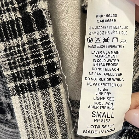 Elan Size S Metallic Plaid Black White Button Down Top Shirt Raw Hem Relaxed Fit - Picture 8 of 10